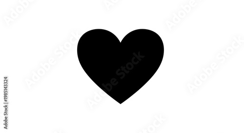 Black heart icon on white background, simple graphic symbol for love and romance