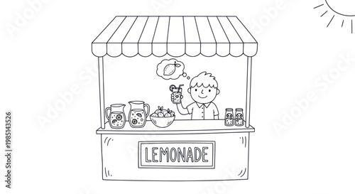 Kid Selling Lemonade at a Stand on a Sunny Day