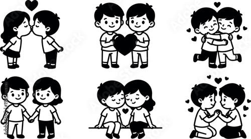 Cartoon couples showing love gestures
