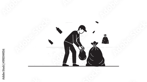 Man Collecting Garbage Icon Environmental Conservation and Waste Management Concept Isolated on Transparent Background