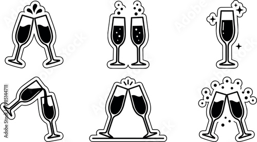Black and white champagne glasses clinking celebration vector art