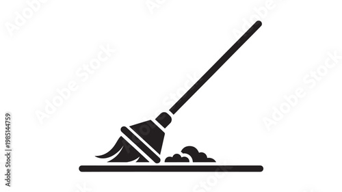 Broom Sweeping Dust Cleaning Icon Housekeeping Hygiene Symbol Flat Vector Isolated on Transparent Background
