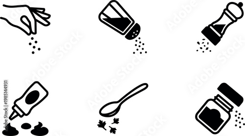 Hand salt pepper mustard and herb seasoning icons
