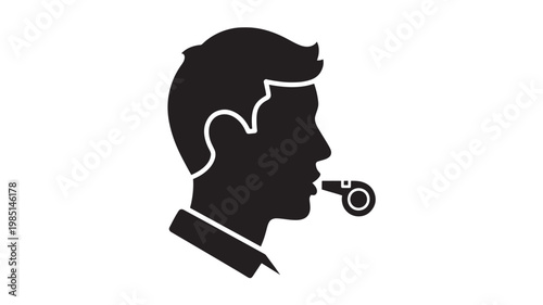 Whistle Blowing Silhouette Authority Control Signal Leadership Concept Isolated Vector on Transparent Background