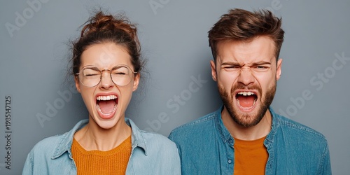 Angry couple - man and woman are emotional people