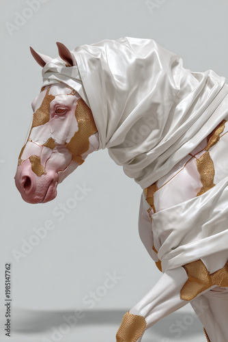 White and Gold Horse with White Satin Scarf