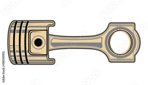 Automotive Engine Piston and Connecting Rod Vector Illustration, Car Spare Parts and Racing Component for Garage Service, Mechanical Engineering and Industrial Performance Symbol