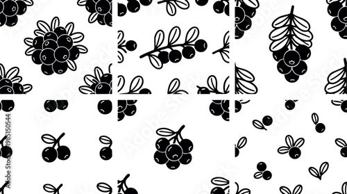 Black and white berry branch seamless pattern vector art
