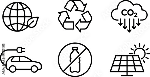 Environmental icons for recycling co2 reduction electric car and solar panel