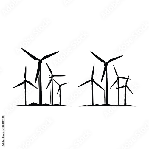 Wind turbines standing in a field on a clear day