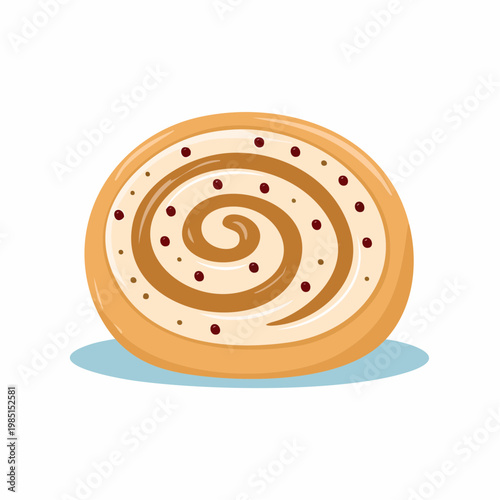 Cinnamon Roll Pastry with Sugar Glaze and Chocolate Topping Vector Illustration