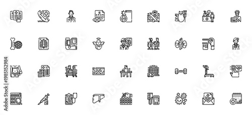 Medical Check Up icon set. Health vector icons pack. Includes symbols for doctor, hospital, blood test, prescription, examination, diagnosis and more. Editable stroke.