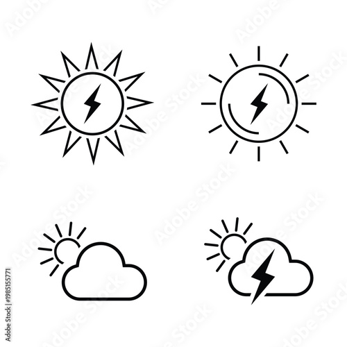 Weather Icons Set with Sun Cloud and Lightning Line Style