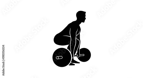 Silhouette of man performing deadlift exercise with barbell, weightlifting fitness concept