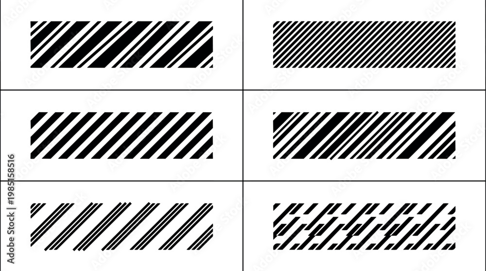 Naklejka premium Black and white diagonal striped pattern decorative rectangle vector art