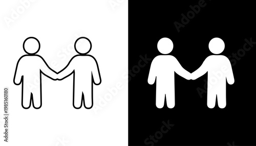 Handshake Symbol: This image showcases a simple, minimalist graphic of two figures shaking hands against a contrasting background, symbolizing agreement, partnership, and unity. 