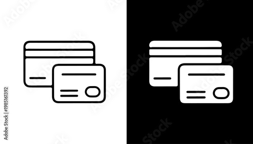Credit Card Duo: Two sleek credit cards, one large and one small, are presented in a modern, minimalist style, perfect for any financial or transactional concept.