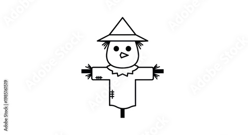 Simple Scarecrow Cartoon Drawing - Isolated Black and White Icon