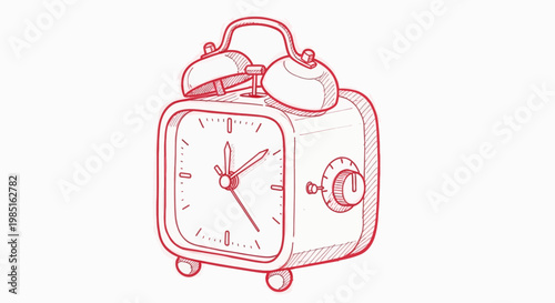 Red sketch of a vintage alarm clock