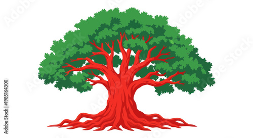 Vibrant Red Tree with Lush Green Canopy