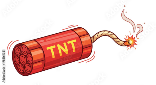 Dynamite Bomb with Burning Fuse, TNT Explosive, Danger Symbol