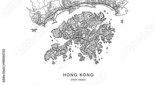 Hong Kong City Map Outline Drawing Illustration.
