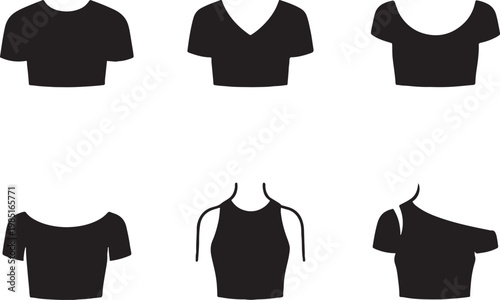 Neckline silhouette set black vector collection crew v neck scoop boat halter asymmetrical isolated