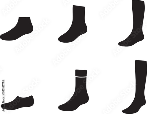 Socks silhouette set black vector collection ankle crew knee high sport long no show isolated