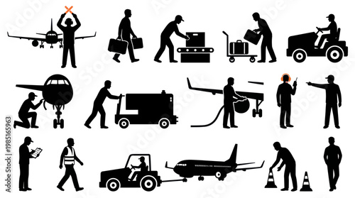 Airport Ground Crew and Aircraft Operations Icons