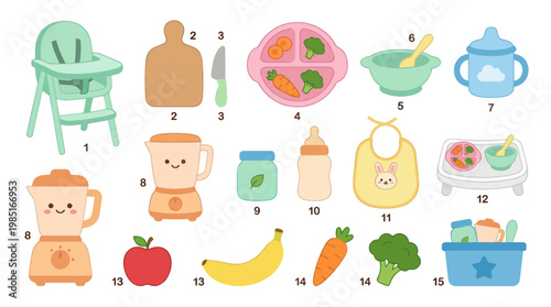 Baby Food and Feeding Items - Flat Design Vector Illustration