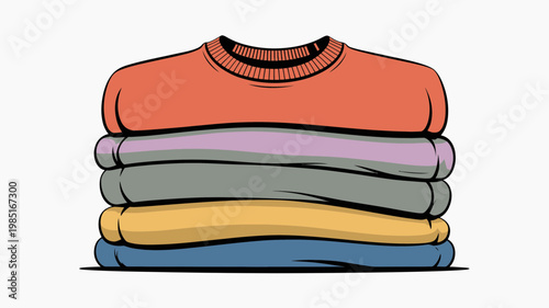 A colorful stack of folded sweaters in a neat pile