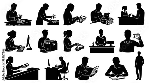 Banking and Office Worker Silhouette Glyphs Collection - Financial Business Professionals