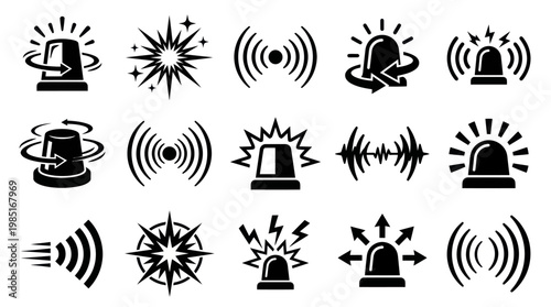 Set of Emergency Siren and Alarm Icons, Glyph Style