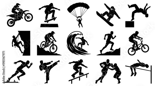 Silhouette Collection of Extreme Sports Athletes in Action
