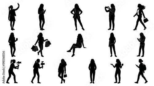 Diverse Women Silhouettes: Shopping, Photography, Social Media, Business, Lifestyle
