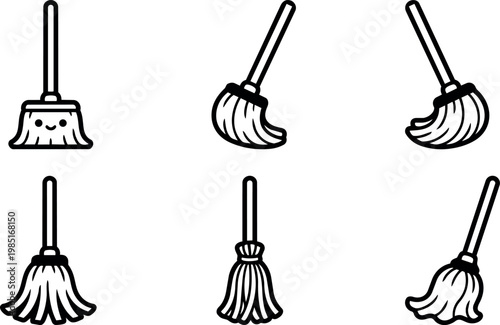 Six different mop designs vector set