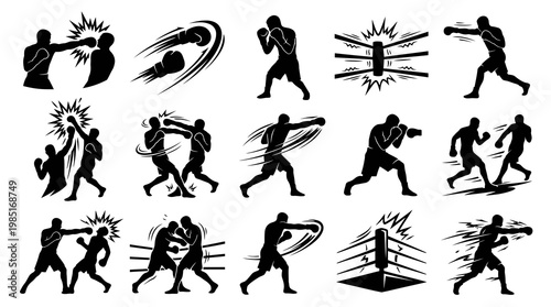 Black and White Boxing Icons and Graphics