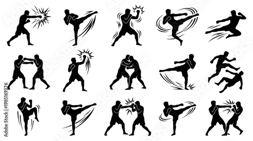 Karate Kickboxing Fighter Martial Arts Action Silhouettes