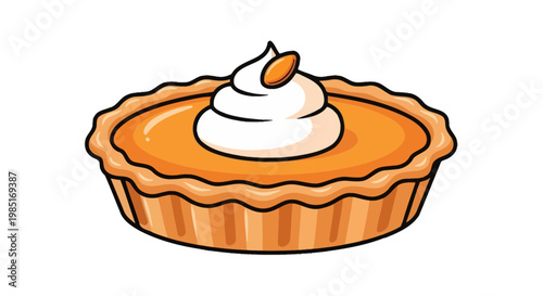 Delicious Pumpkin Pie with Whipped Cream and Almond Slice