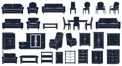 Furniture Silhouettes Collection: Sofas, Chairs, Tables, Cabinets, Dressers