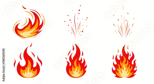 Fiery Flames and Sparks Collection: Dynamic Fire Elements Vector Set