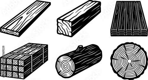Different wood plank and log types illustration