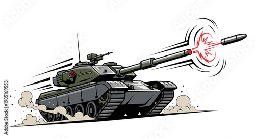 Combat Tank Firing Ammunition, Military Vehicle Illustration, Action Motion