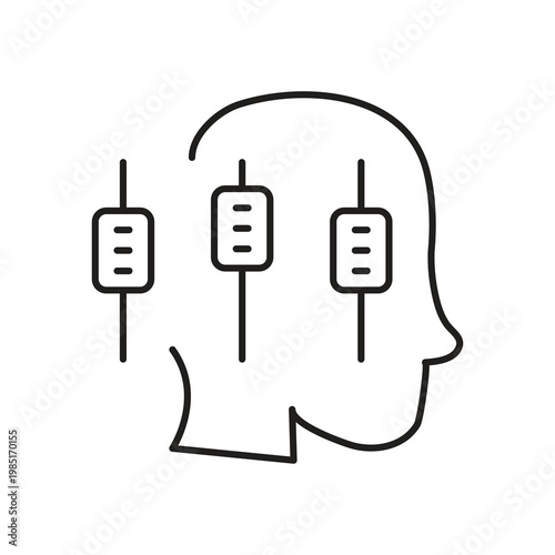 Brain Sound Equalizer Line Icon.Thinking with Sound Equalizer Icon.Human Audio Balance Equalizer Icon..eps