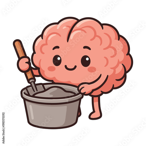Cartoon brain mixing dough in bowl