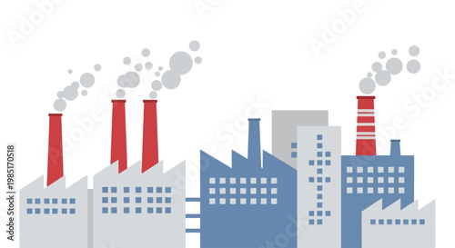 Industrial factories with smoking chimneys polluting the environment.
