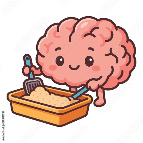 Cute brain scooping sand in sandbox flat vector