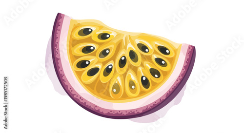 Fresh Passion Fruit Slice Isolated on White Background, Tropical Food