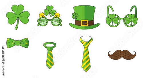 St. Patrick's Day Accessories: Shamrock, Hat, Tie, Mustache, Glasses, Bowtie