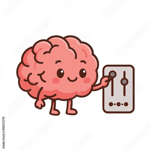 Cartoon brain adjusting settings sliders
